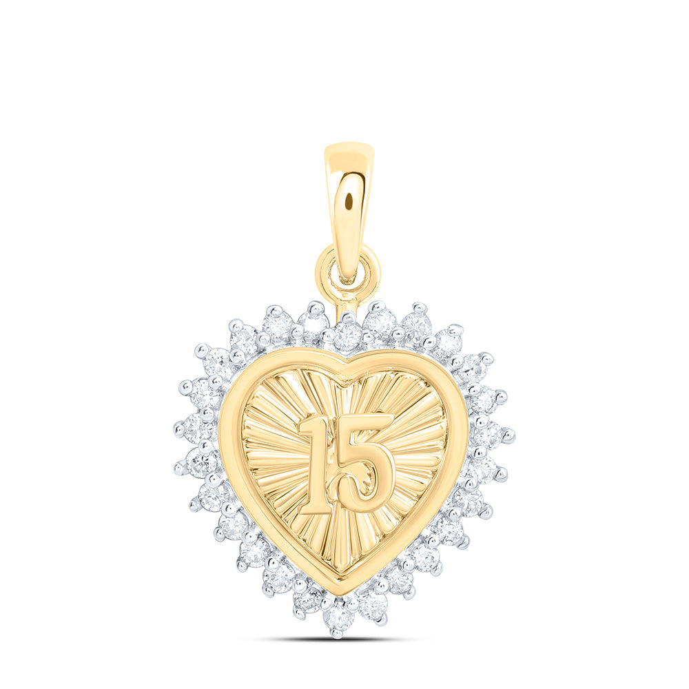 10K Or 14K Yellow Gold 1/5 Cttw Natural Diamond Cn Fashion Heart Pendant, L: 20 Mm x W: 13.5 Mm