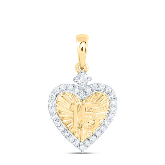 10K Or 14K Yellow Gold 1/5 Cttw Natural Diamond Cn Fashion Heart Pendant, L: 20 Mm x W: 12 Mm