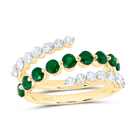 14K Yellow Gold 7/8Ctw Natural Diamond Ana M 1Ct Round Emerald Natural Gem Ring