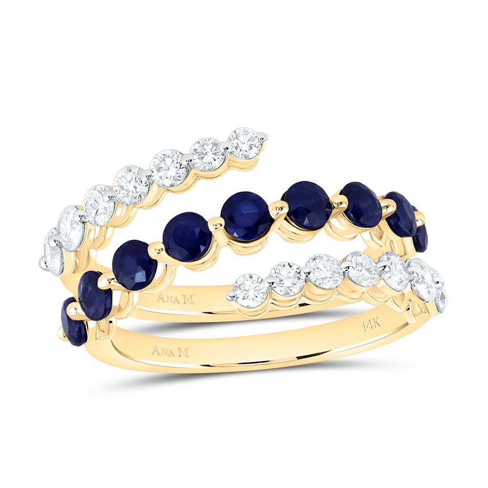 14K Yellow Gold 7/8 Cttw Diamond Ana M 1 Cttw Round Ruby Natural Gem Bridal Anniversary Wedding Engagement Band Ring