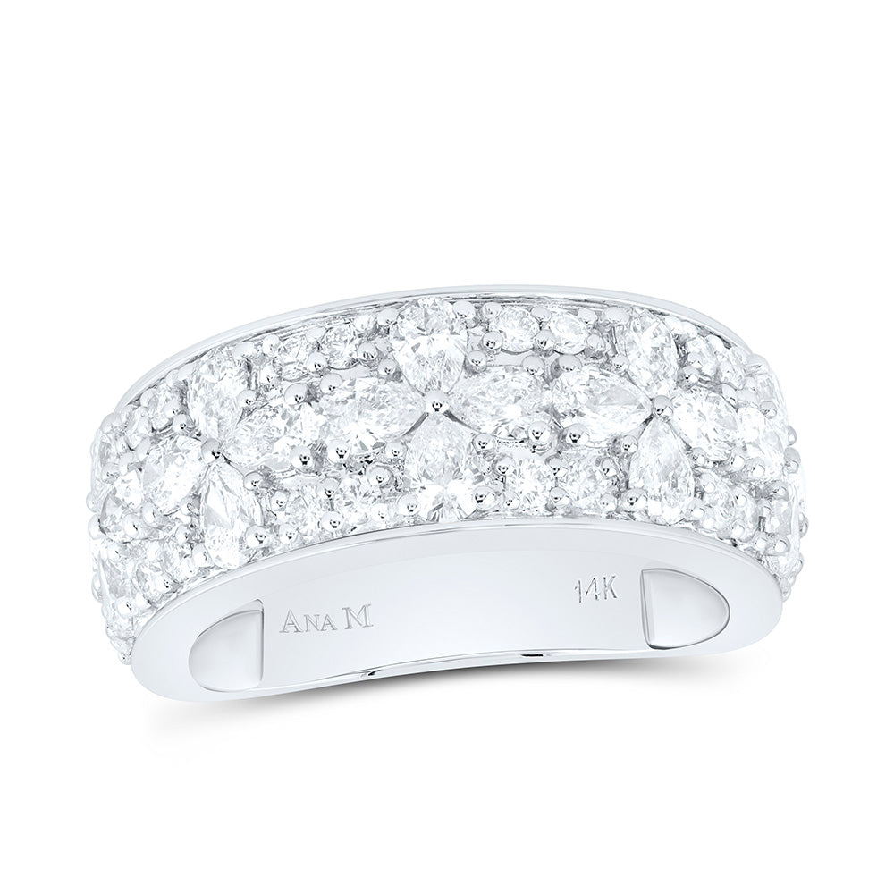 14K Yellow Or White Gold 2 Cttw Natural Diamond Ana M Fashion Flower Bridal Anniversary Wedding Engagement Band Ring