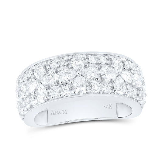 14K Yellow Or White Gold 2 Cttw Natural Diamond Ana M Fashion Flower Bridal Anniversary Wedding Engagement Band Ring