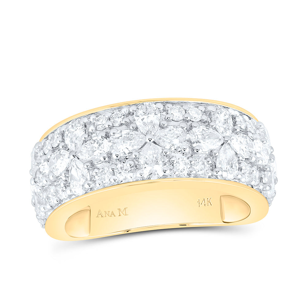 14K Yellow Or White Gold 2 Cttw Natural Diamond Ana M Fashion Flower Bridal Anniversary Wedding Engagement Band Ring