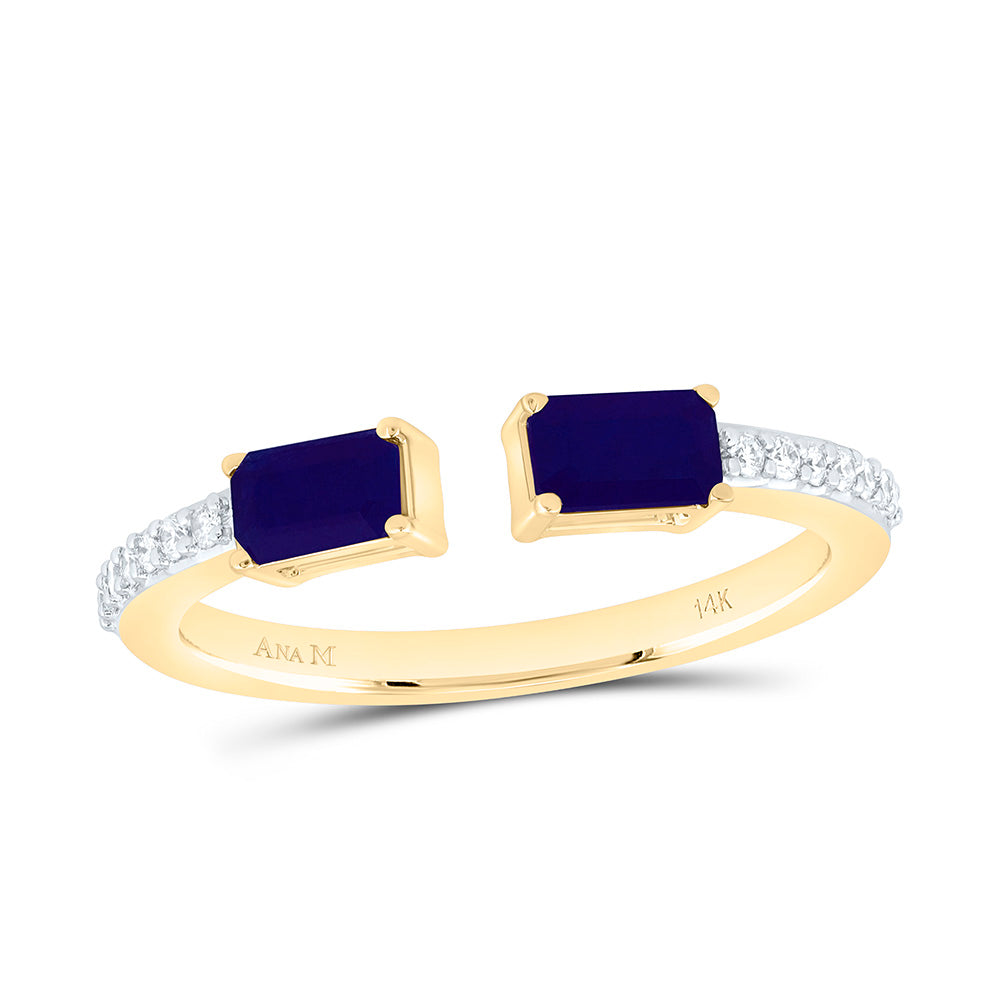 14K White Gold 1/10Ctw Natural Diamond Ana M 5X3Mm Emerald Blue Sapphire Natural Gem Fashion Ring