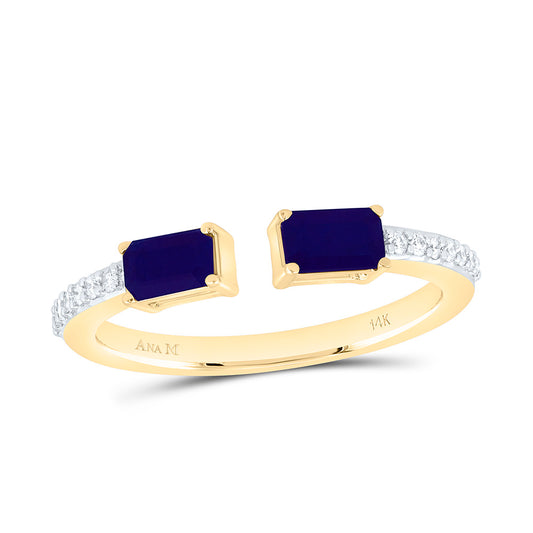 14K White Gold 1/10Ctw Natural Diamond Ana M 5X3Mm Emerald Blue Sapphire Natural Gem Fashion Ring