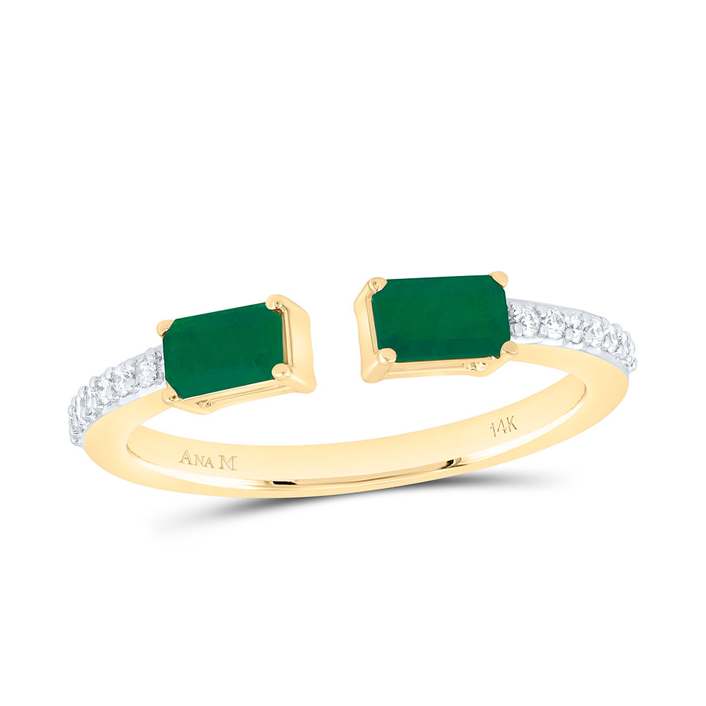 14K Yellow Gold 1/10Ctw Natural Diamond Ana M 5X3Mm Emerald Emerald Natural Gem Fashion Ring