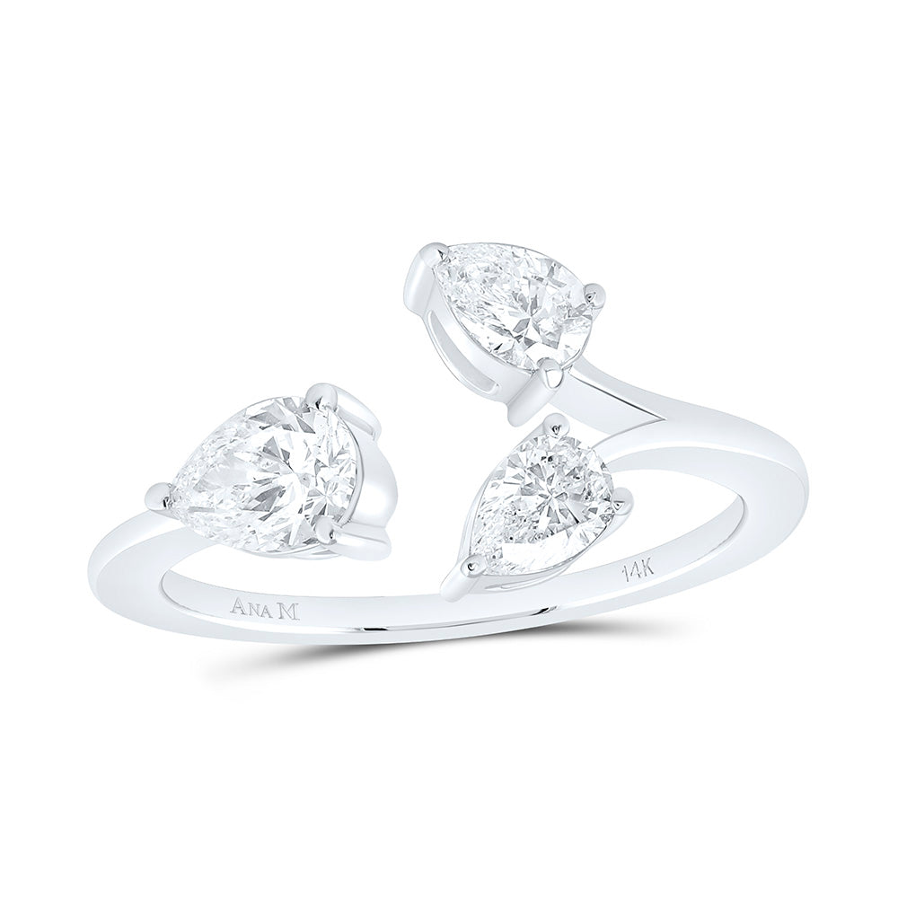 14K White Gold 1Ctw Natural Diamond Ana M Fashion Pear Ring