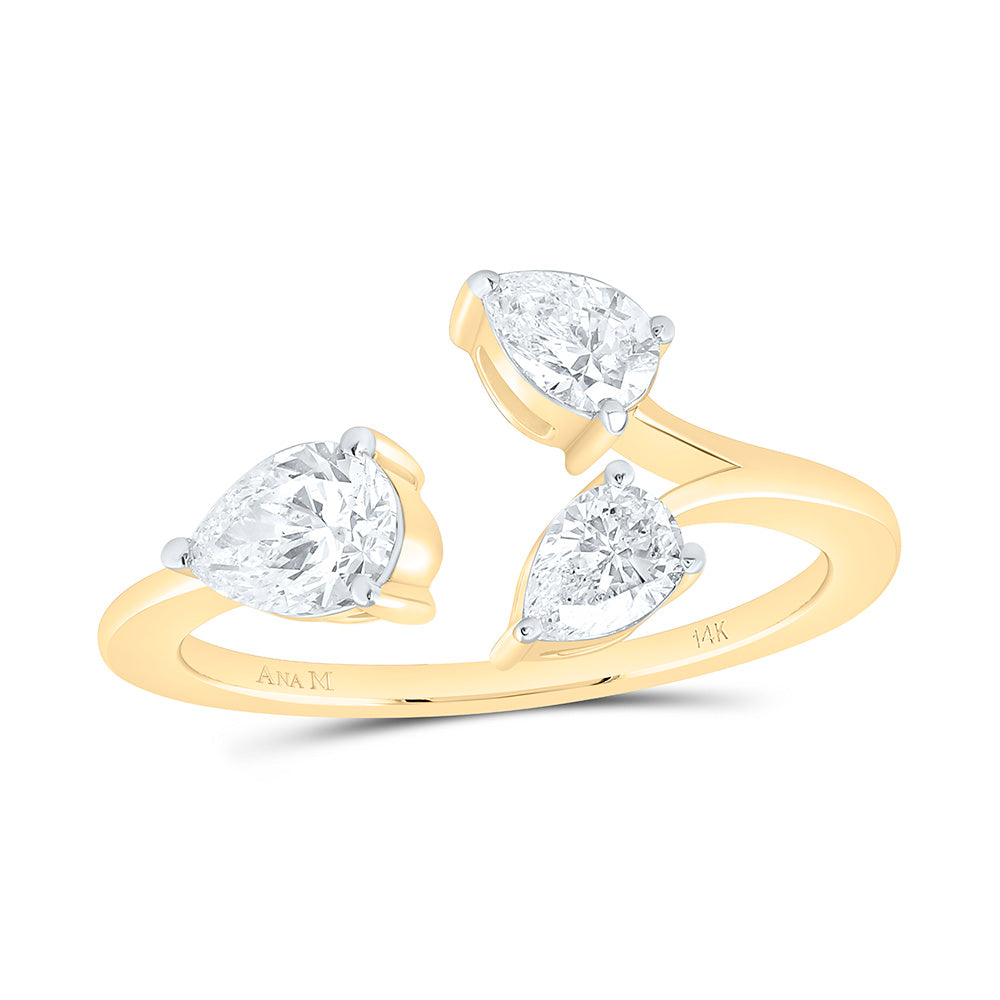 14K White Gold 1Ctw Natural Diamond Ana M Fashion Pear Ring