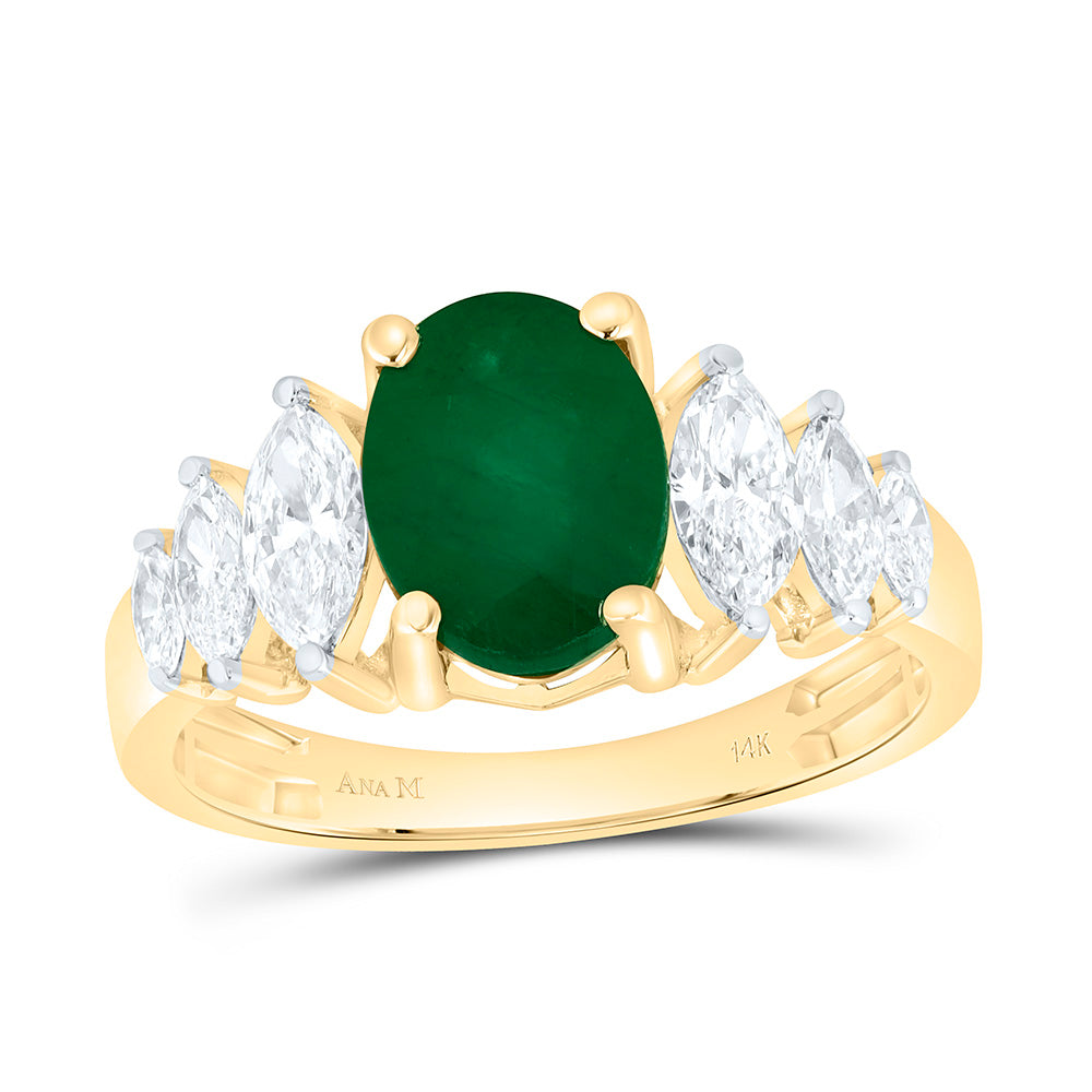 14K Yellow Gold 7/8Ctw Natural Diamond Ana M Marquise I1 9X7Mm-Oval Ruby Natural Gem Fashion Ring
