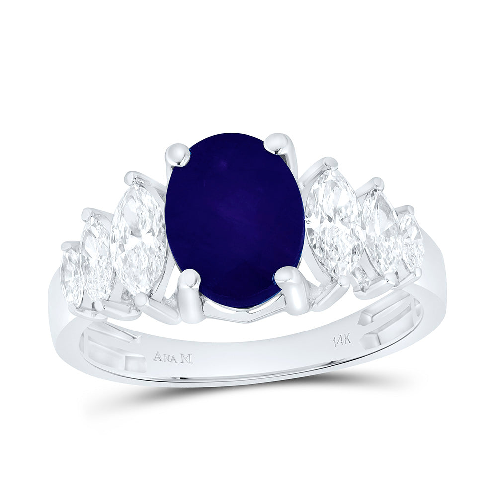 14K Yellow Gold 7/8Ctw Natural Diamond Ana M Marquise I1 9X7Mm-Oval Ruby Natural Gem Fashion Ring