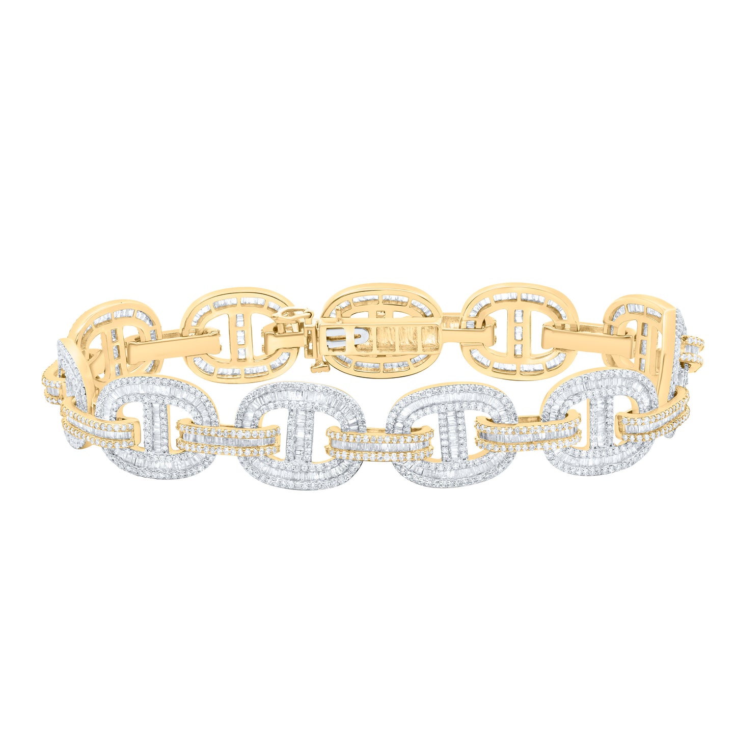 10K Yellow Gold 8 3/8Ctw Natural Diamond 13.40 Mm Cuban Mens Bracelet (8 Inch)