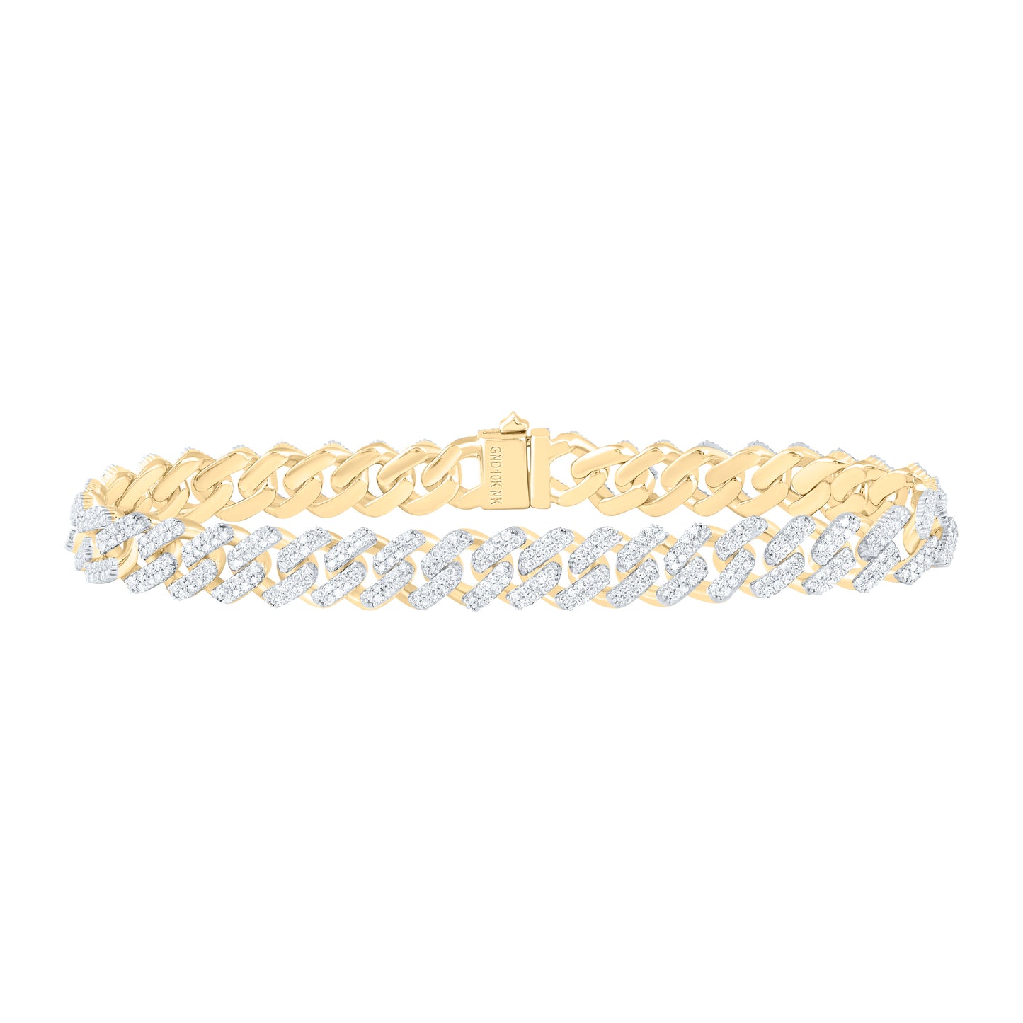 10K Yellow Gold 3 3/4Ctw Natural Diamond 8.0 Mm Cuban Mens Bracelet (8 Inch)