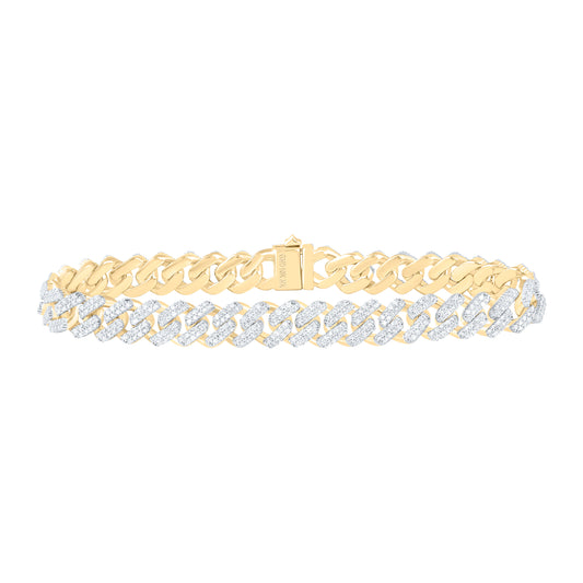 10K Yellow Gold 3 3/4Ctw Natural Diamond 8.0 Mm Cuban Mens Bracelet (8 Inch)