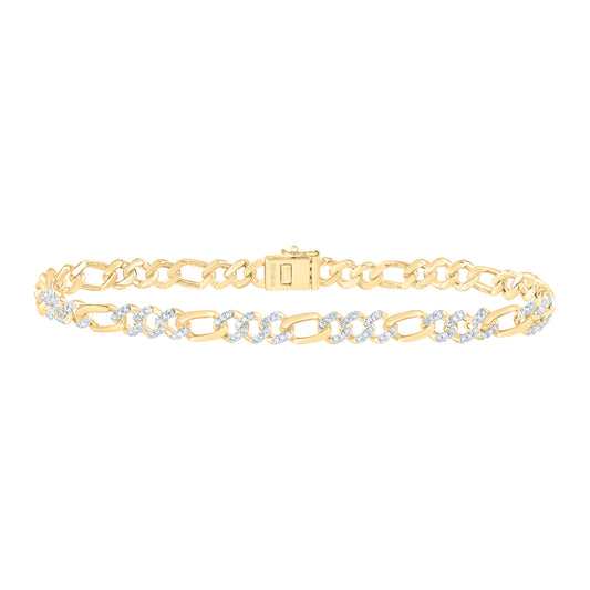 10K Yellow Gold 1Ctw Natural Diamond Cuban LiMens Bracelet (8 Inch)