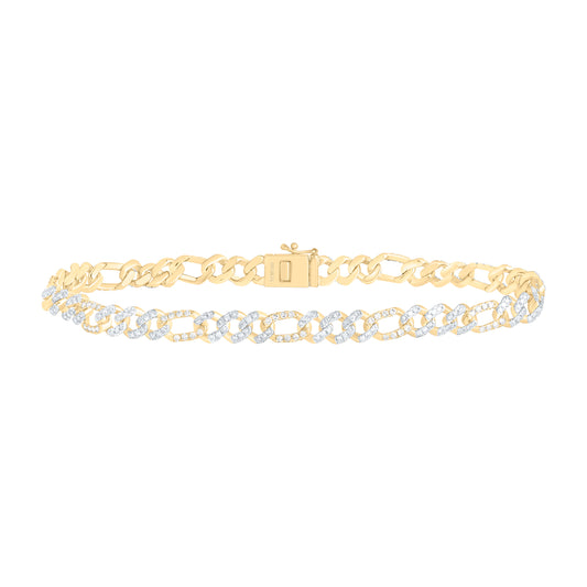 10K Yellow Gold 1 5/8Ctw Natural Diamond Cuban LiMens Bracelet (8 Inch)