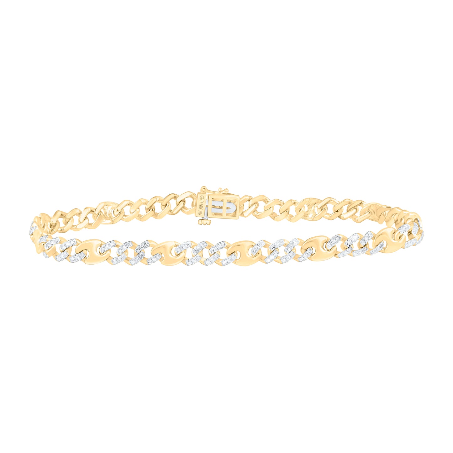 10K Yellow Gold 1Ctw Natural Diamond Cuban LiMens Bracelet (8 Inch)