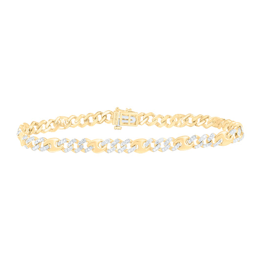 10K Yellow Gold 1Ctw Natural Diamond Cuban LiMens Bracelet (8 Inch)