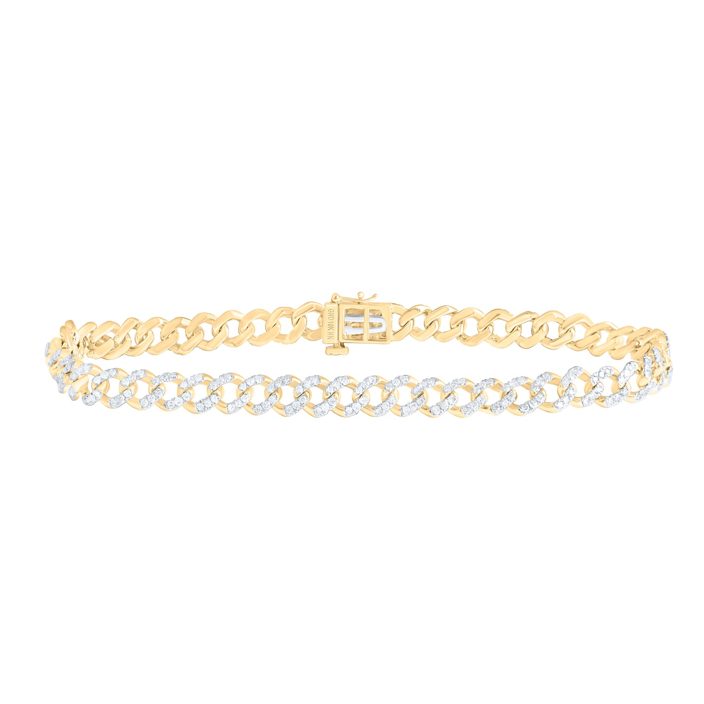 10K Yellow Gold 1 3/8Ctw Natural Diamond Cuban Mens Bracelet (8 Inch)