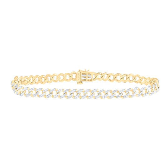 10K Yellow Gold 1 3/8Ctw Natural Diamond Cuban Mens Bracelet (8 Inch)