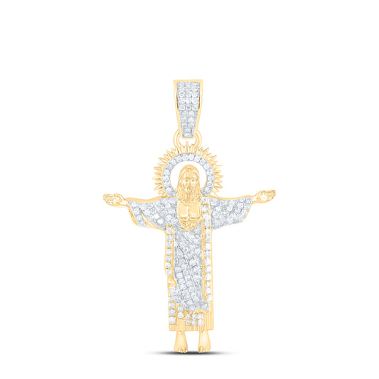 10K Yellow Gold 1/3Ctw Natural Diamond Jesus Mens Charm