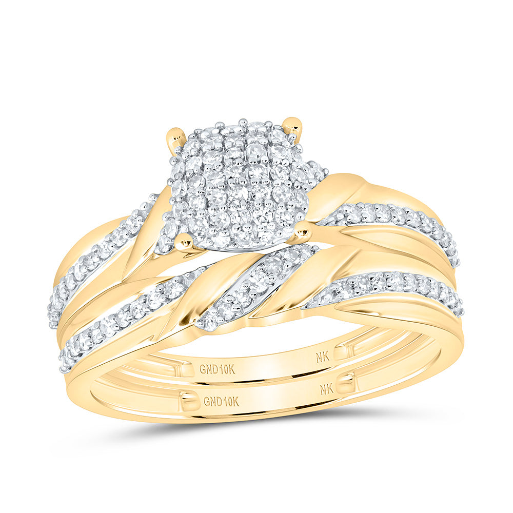 10K Yellow Gold 1/3Ctw Natural Diamond Fashion Cushion Bridal Set