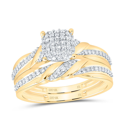 10K Yellow Gold 1/3Ctw Natural Diamond Fashion Cushion Bridal Set