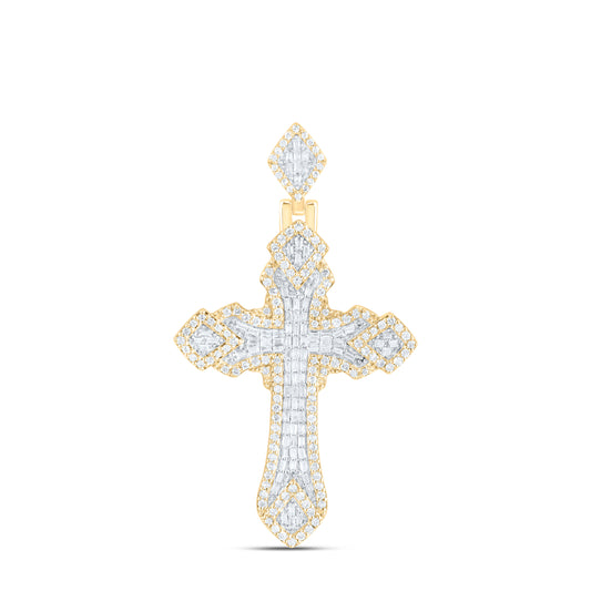 10K Yellow Gold 1 Ctw Natural Diamond Fashion Cross Pendant