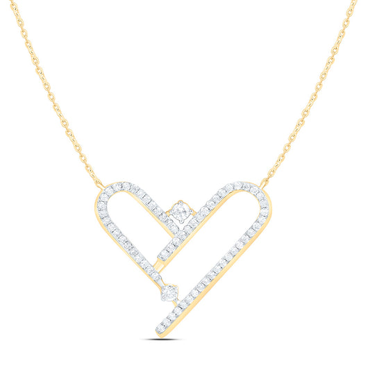 14K Yellow Or White Gold 1/3Ctw Natural Diamond Ana M Fashion Heart Necklace (18 Inch)