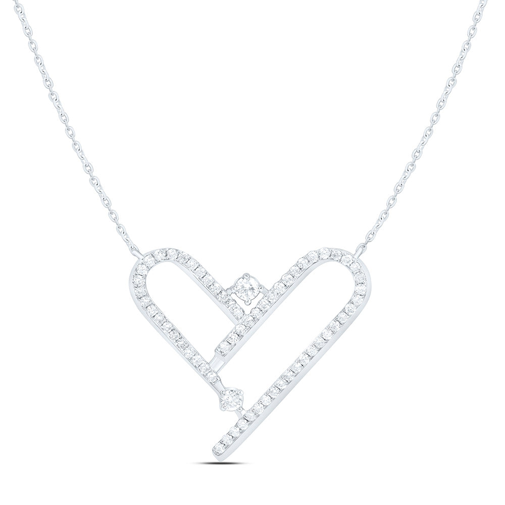 14K Yellow Or White Gold 1/3Ctw Natural Diamond Ana M Fashion Heart Necklace (18 Inch)