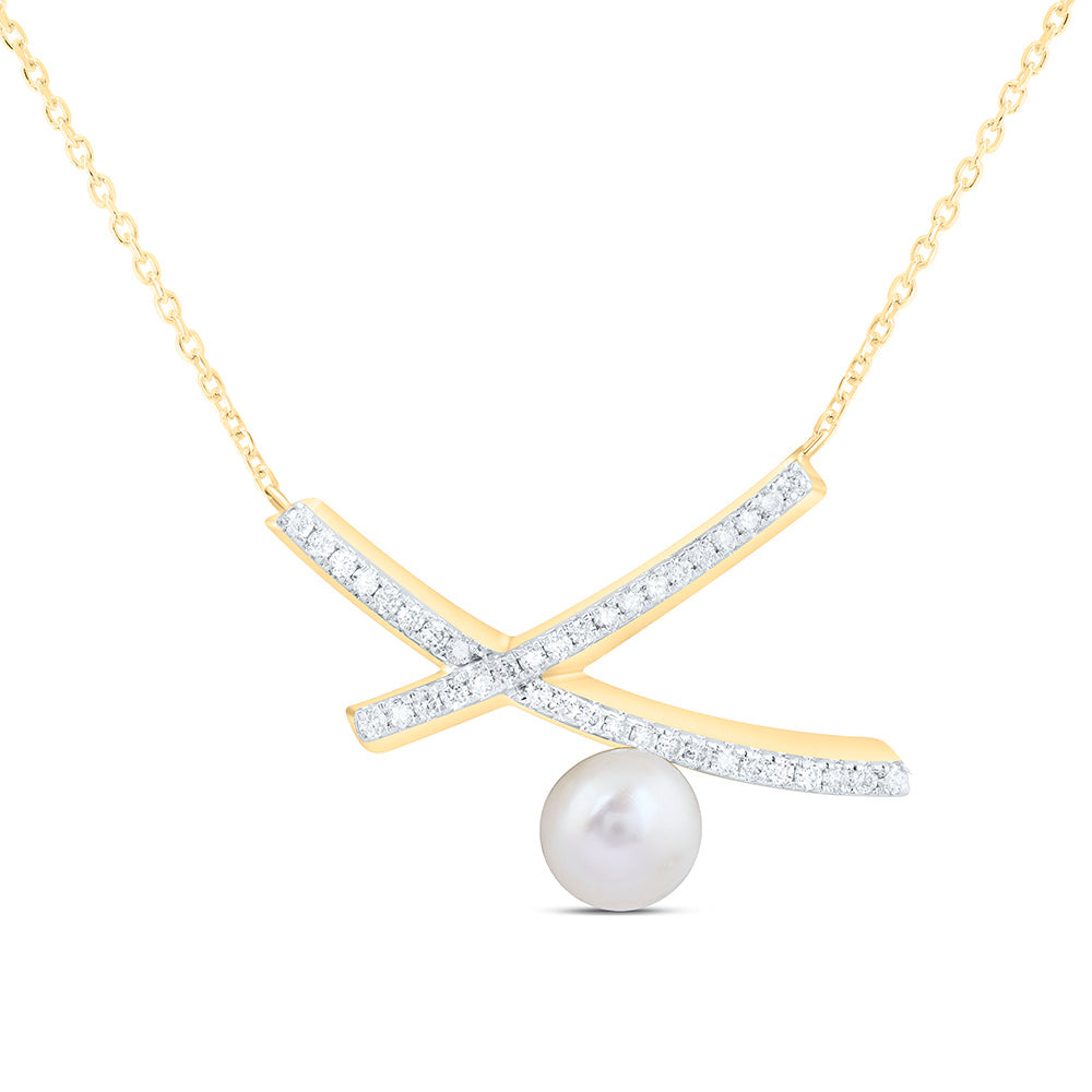 14K Yellow Or White Gold 1/6Ctw Natural Diamond Ana M 5Mm-Pearl Fashion Necklace (18 Inch)