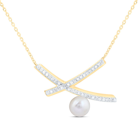 14K Yellow Or White Gold 1/6Ctw Natural Diamond Ana M 5Mm-Pearl Fashion Necklace (18 Inch)