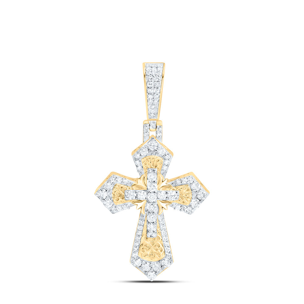 10K White Gold 1/2Ctw Natural Diamond Fashion Cross Pendant