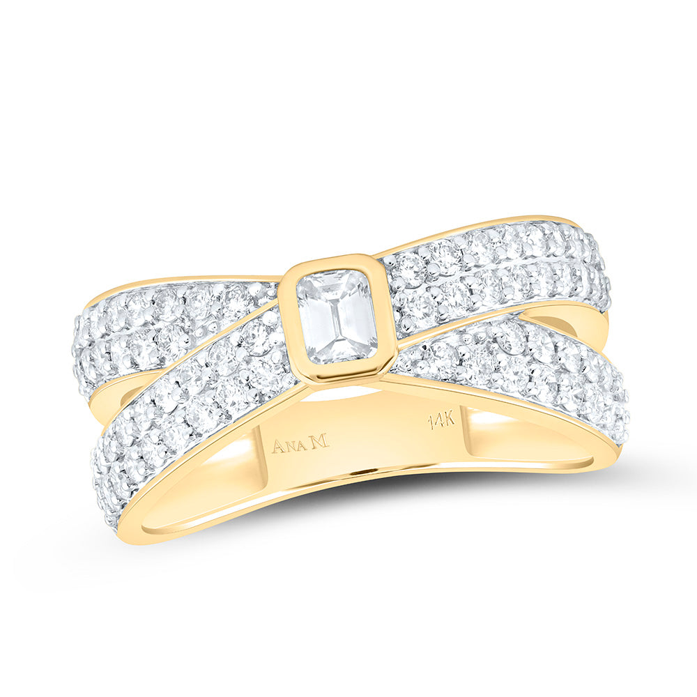 14K Yellow Gold 1 Ctw Natural Diamond Ana M 1/4Ct-Cem Fashion Emerald Ring