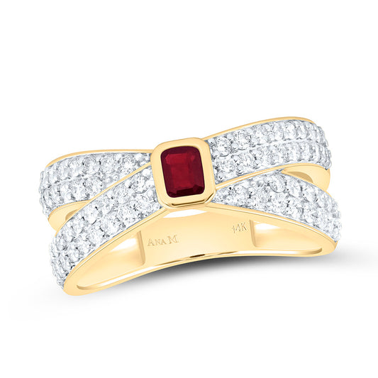 14K Yellow Gold 3/4Ctw Natural Diamond Ana M 4X3Mm Emerald Ruby Natural Gem Emerald Ring