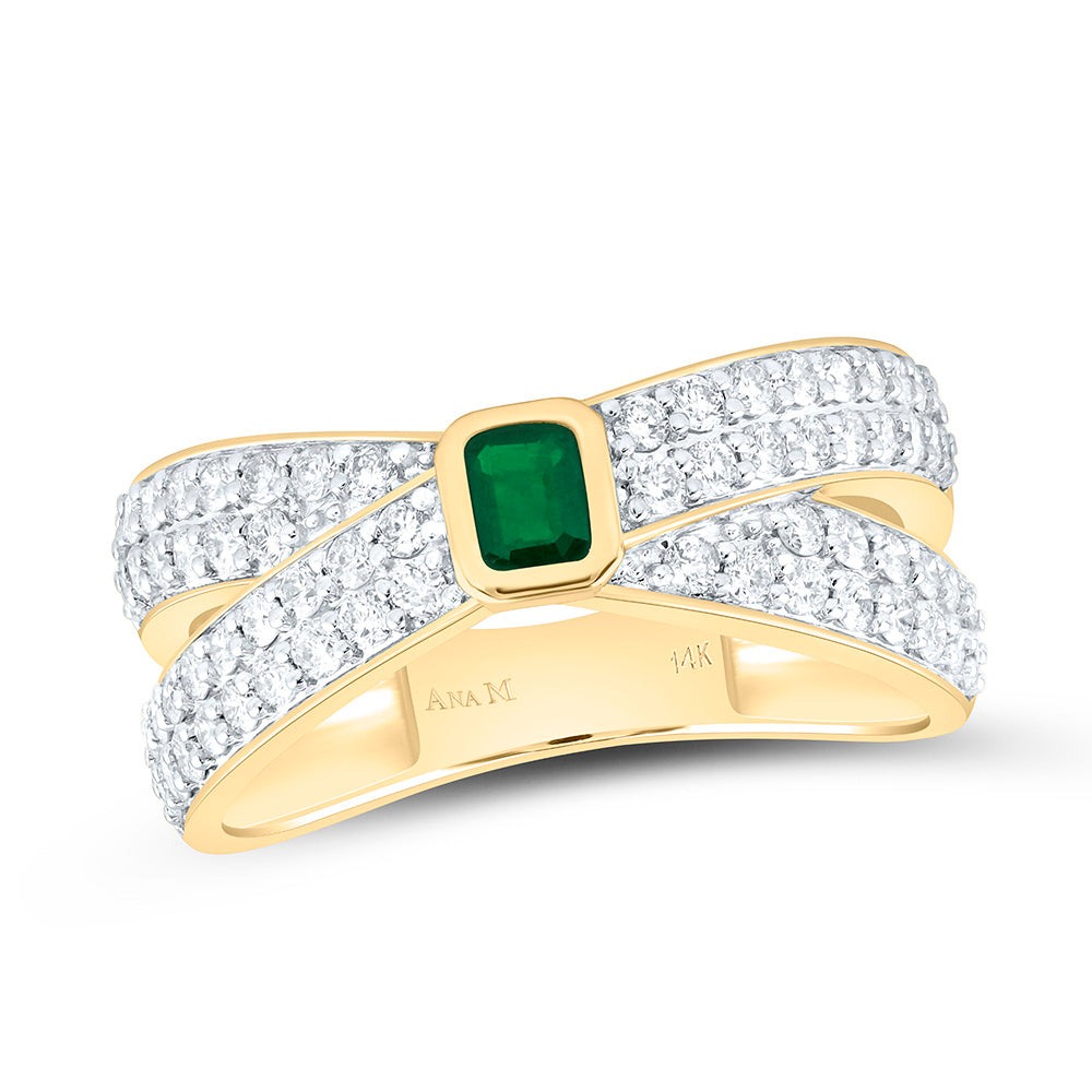 14K Yellow Gold 3/4Ctw Natural Diamond Ana M 4X3Mm Emerald Ruby Natural Gem Emerald Ring