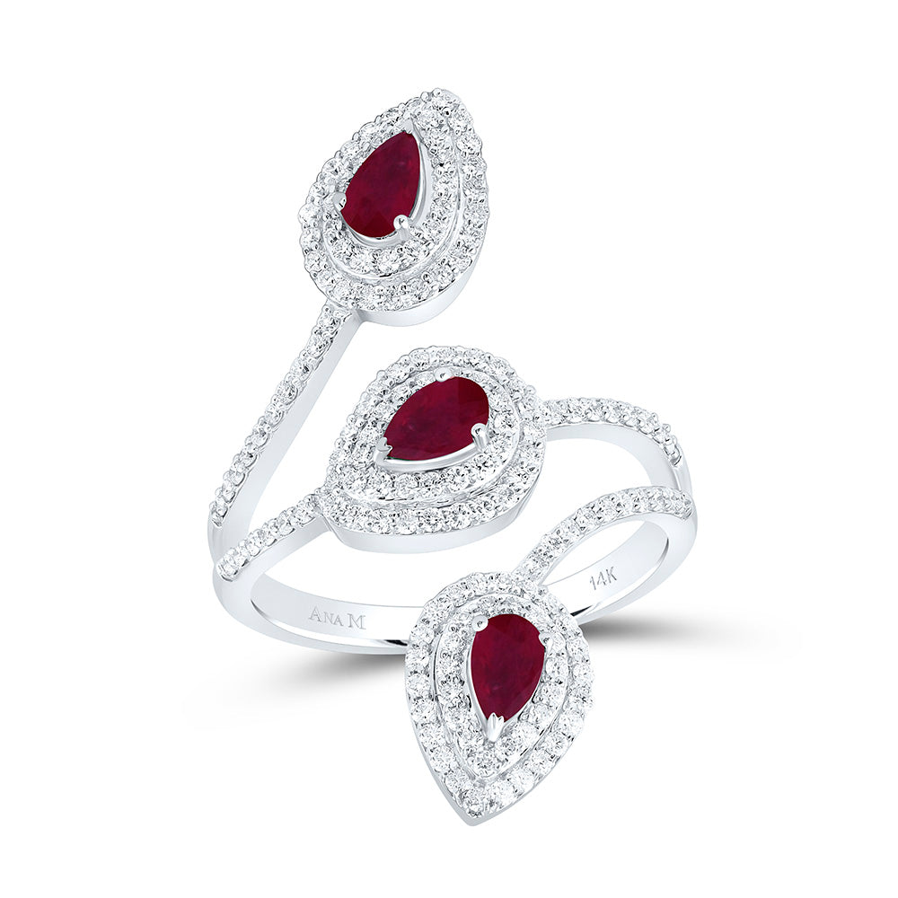14K Yellow Gold 3/4Ctw Natural Diamond Ana M 5X3Mm Pear Ruby Natural Gem Pear Ring