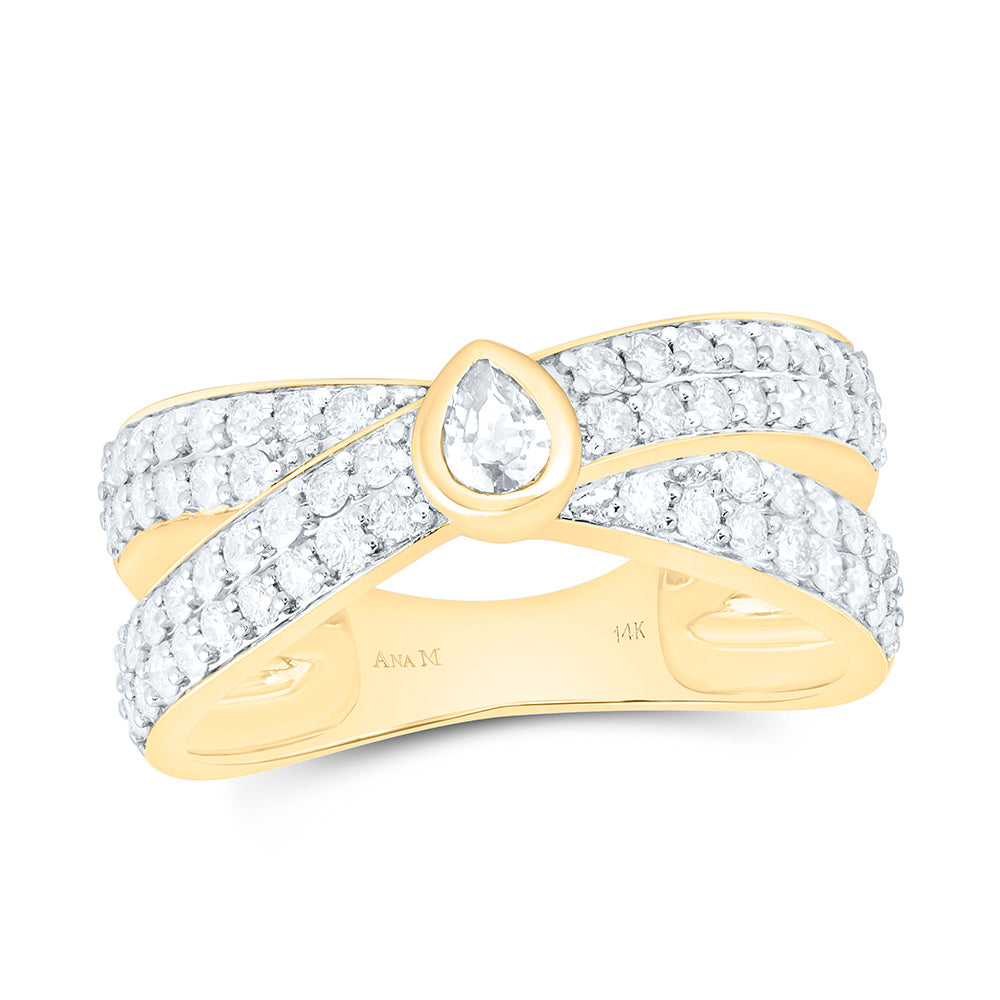 14K Yellow Gold 7/8Ctw Natural Diamond Ana M 1/8Ct Center Pear Fashion Pear Ring