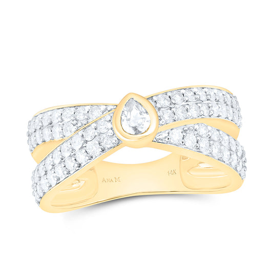 14K Yellow Gold 7/8Ctw Natural Diamond Ana M 1/8Ct Center Pear Fashion Pear Ring