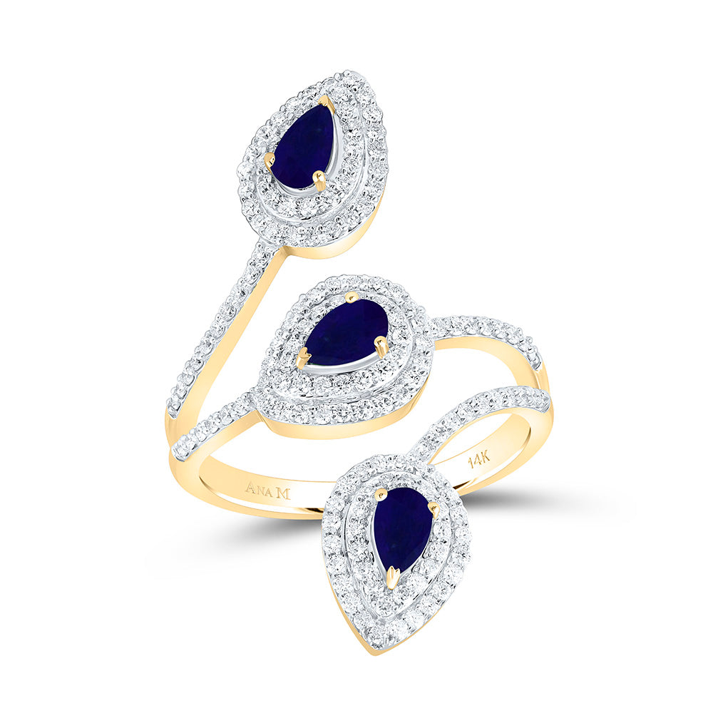 14K Yellow Gold 3/4Ctw Natural Diamond Ana M 5X3Mm Pear Ruby Natural Gem Pear Ring