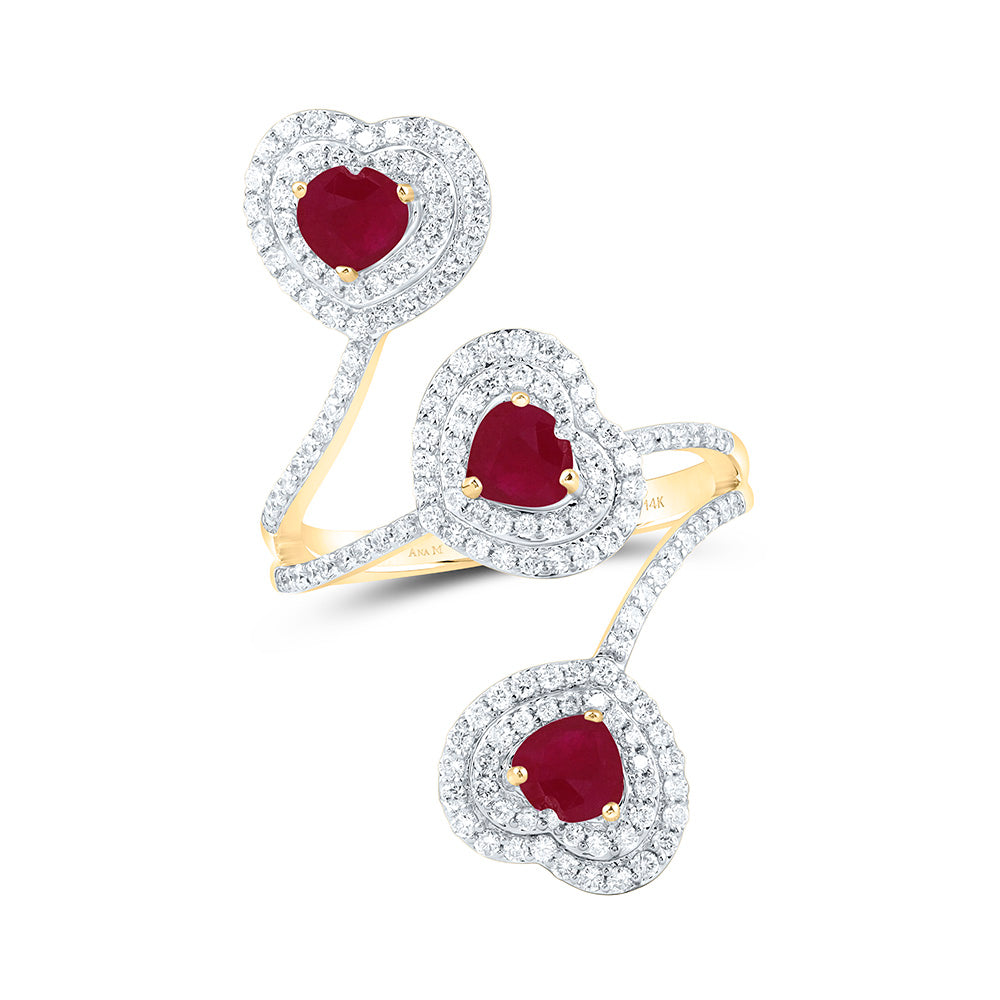 14K Yellow Gold 3/4 Cttw Natural Diamond Ana M 4X5Mm Ruby Natural Gem Heart Ring