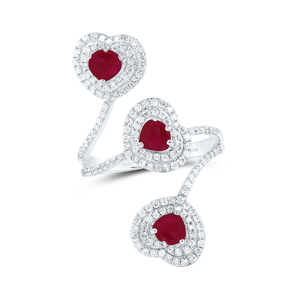 14K Yellow Gold 3/4 Cttw Natural Diamond Ana M 4X5Mm Ruby Natural Gem Heart Ring