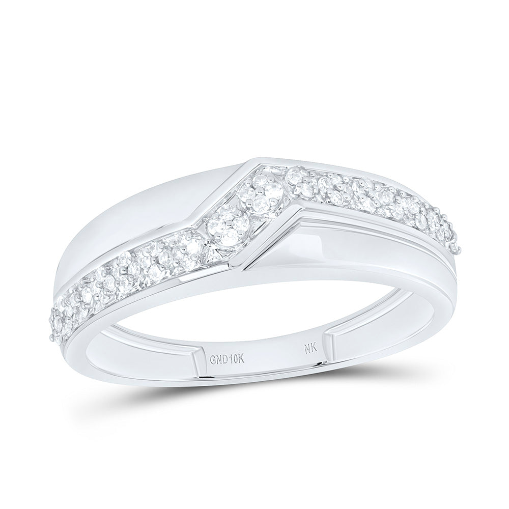 10K White Gold 1/5 Cttw Natural Diamond Mens Band