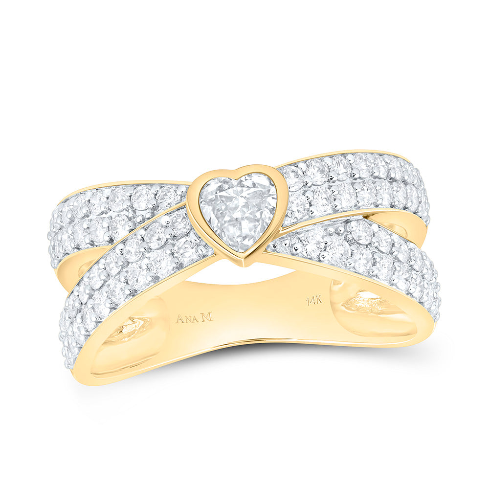 14K Yellow Gold 1Ctw Natural Diamond Ana M 1/3Ct Center Heart Fashion Heart Ring