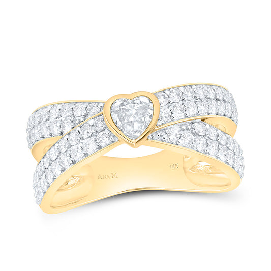 14K Yellow Gold 1Ctw Natural Diamond Ana M 1/3Ct Center Heart Fashion Heart Ring