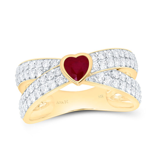 14K Yellow Gold 3/4 Cttw Natural Diamond Ana M 4.5Mm Ruby Natural Gem Heart Ring
