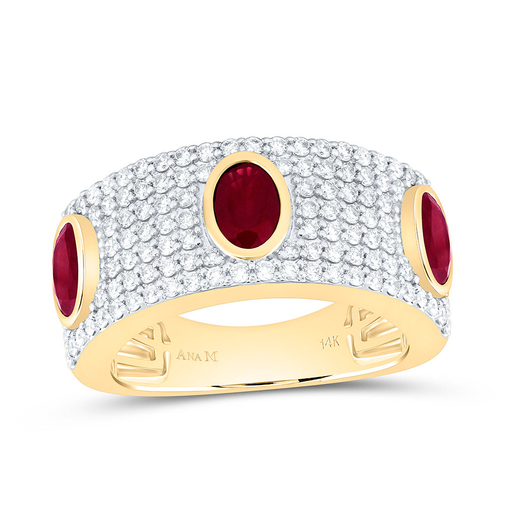14K Yellow Gold 7/8Ctw Natural Diamond Ana M 6X4Mm Oval Ruby Natural Gem Oval Ring