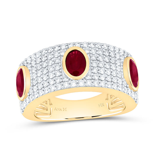 14K Yellow Gold 7/8Ctw Natural Diamond Ana M 6X4Mm Oval Ruby Natural Gem Oval Ring