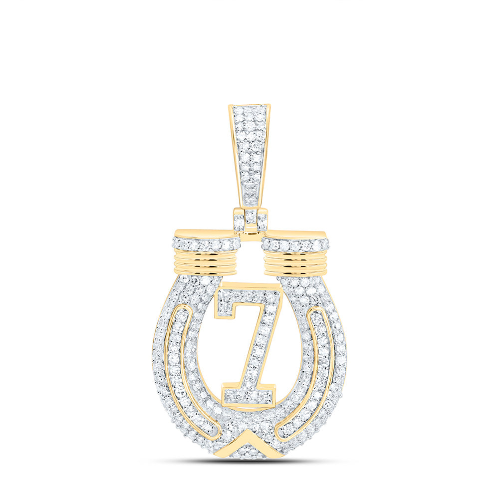 10K Yellow Gold 5/8Ctw Natural Diamond Lucky 7 Horse Shoe Mens Charm