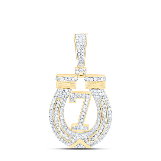 10K Yellow Gold 5/8Ctw Natural Diamond Lucky 7 Horse Shoe Mens Charm