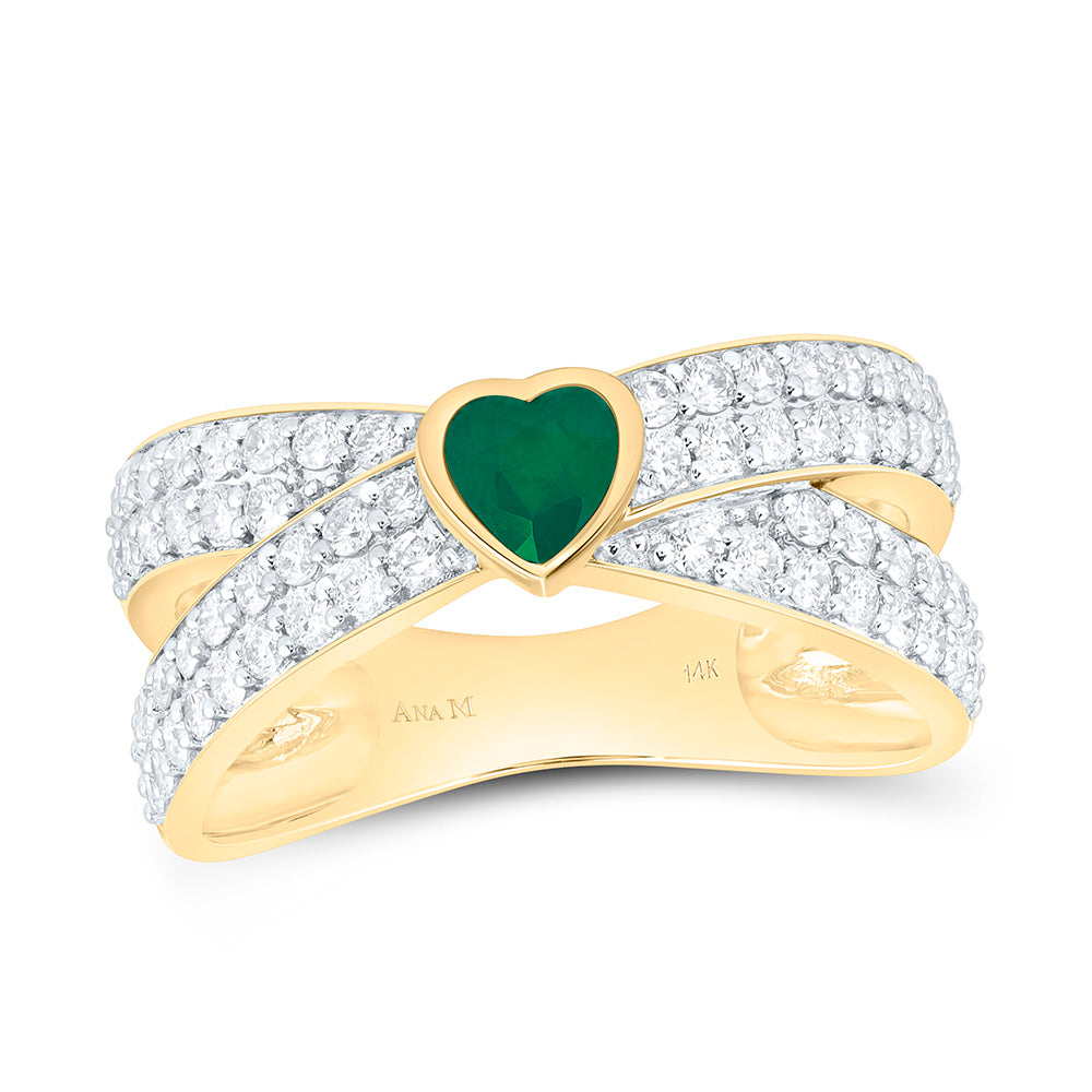 14K Yellow Gold 3/4 Cttw Natural Diamond Ana M 4.5Mm Ruby Natural Gem Heart Ring